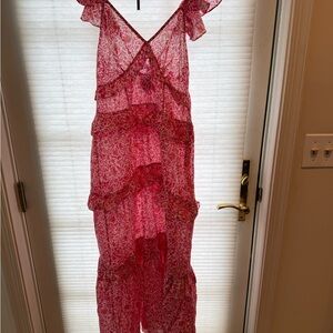 Misa Los Angeles Fuchsia Lace Midi Dress